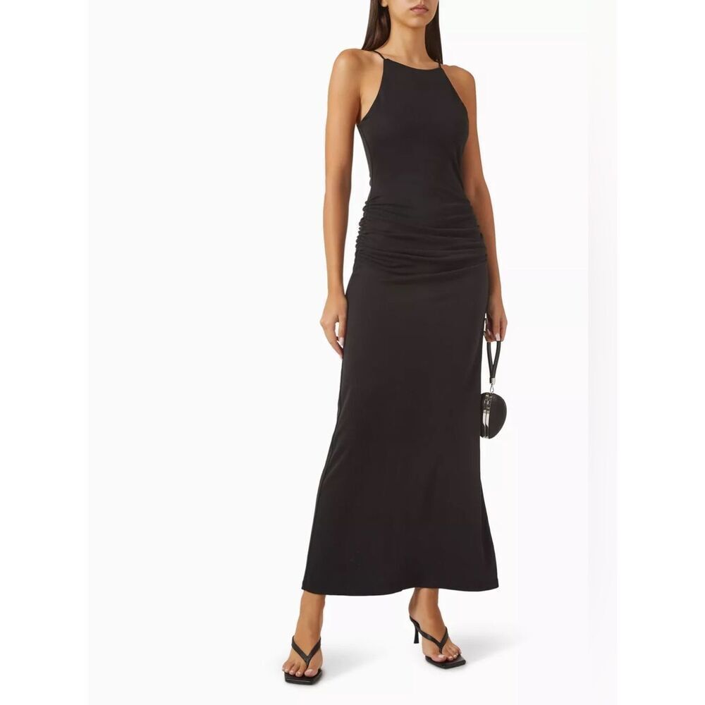 Acler Women's Black Stretch Ruched Sleeveless Maxi Dress Size 12 NWOT DL4